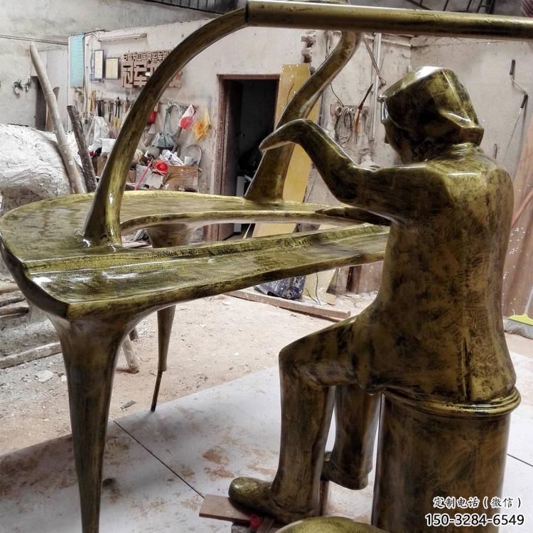 仿真鋼琴雕塑 電鍍現代擺件 部隊雕塑