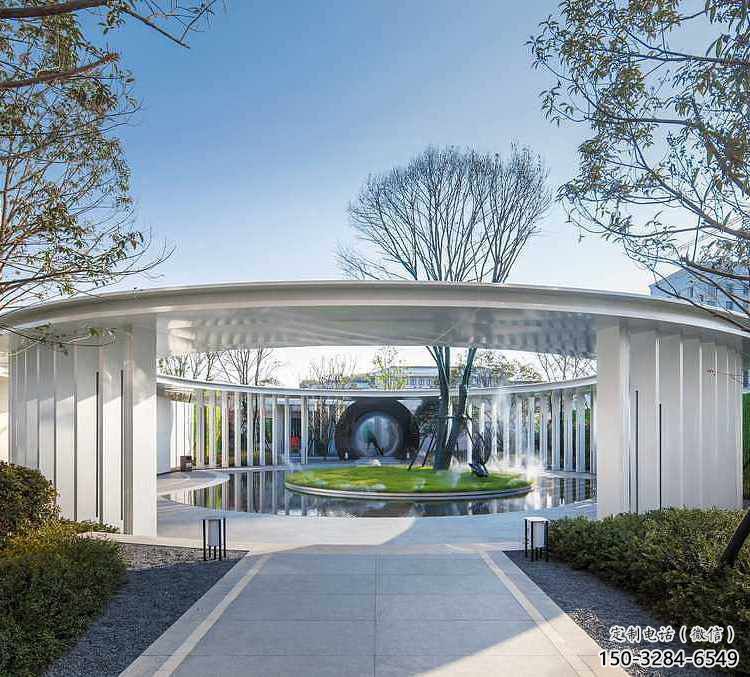 藝術(shù)型廊架雕塑，不銹鋼長廊雕塑