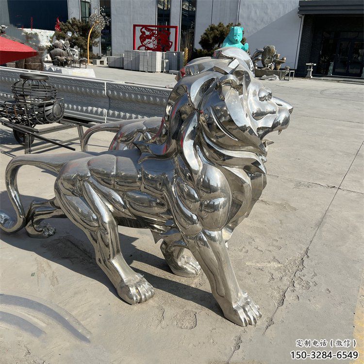 藝術獅子雕塑觀賞型，街景小品，不銹鋼獅子雕塑常用