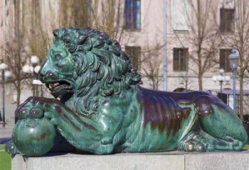 主題獅子雕塑制作，景觀美陳概念，青銅趴獅雕塑生產(chǎn)