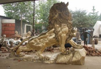 大型獅子雕塑精品，標(biāo)識雕塑，鑄銅走獅雕塑選用