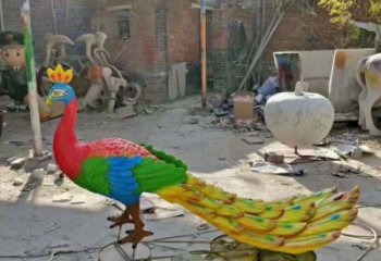 中式彩繪孔雀雕塑定價，街頭雕塑，仿真孔雀雕塑制作廠家