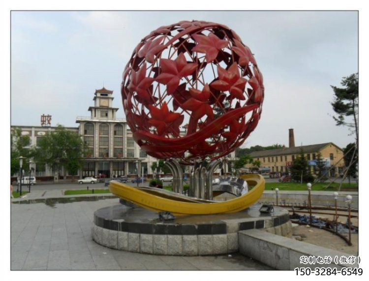 花紋球雕塑承接，街道標識，不銹鋼花紋球雕塑供應
