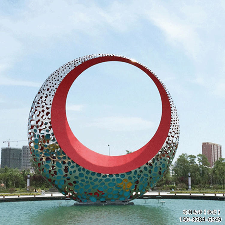 圓環(huán)雕塑訂做，街景小品，戶外烤漆圓環(huán)雕塑制作
