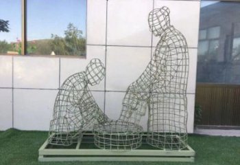 溫州鏤空洗腳雕塑制作，園林裝飾，鐵藝孝道人物雕塑