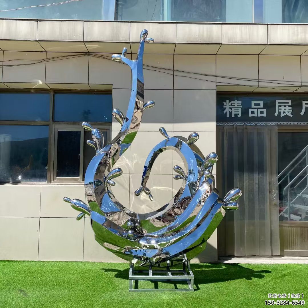 抽象不銹鋼鏡面浪花雕塑造型